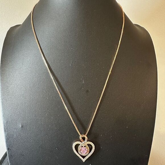 NIB Redbee 18kt GP, Rose gold over s925, "Pink" CZ in heart necklace! - Picture 8 of 13